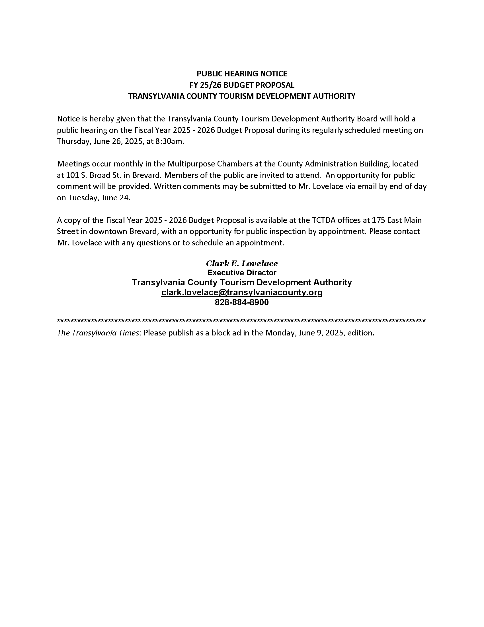 Budget Notice
